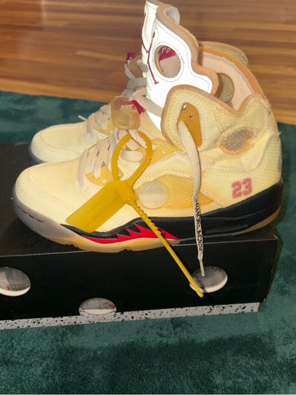 Nike Air Jordan 5 High-Top in Sail, Yellow & Red Accents Size 5.5 Grade School